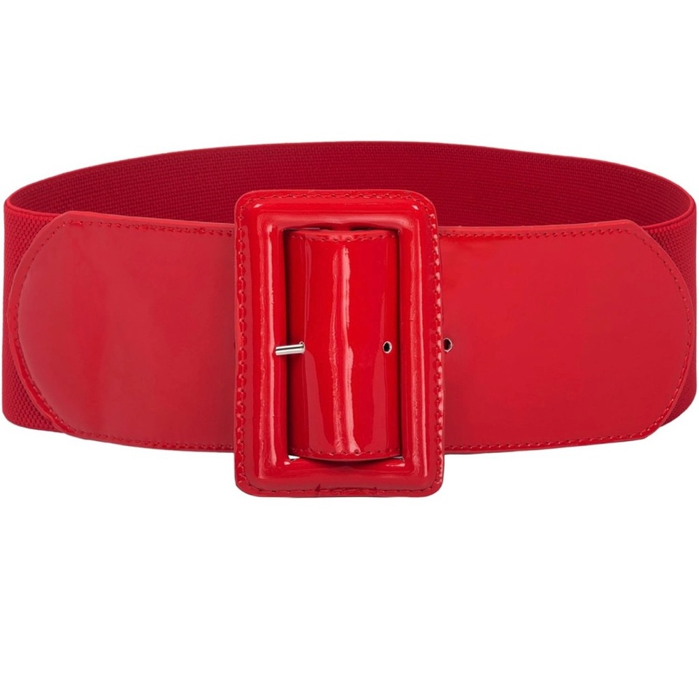Red Patent Wide Elastic Fashion Belt